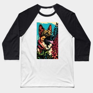 German Shepherd Dog Vibrant Tropical Flower Tall Retro Vintage Digital Pop Art Portrait Baseball T-Shirt